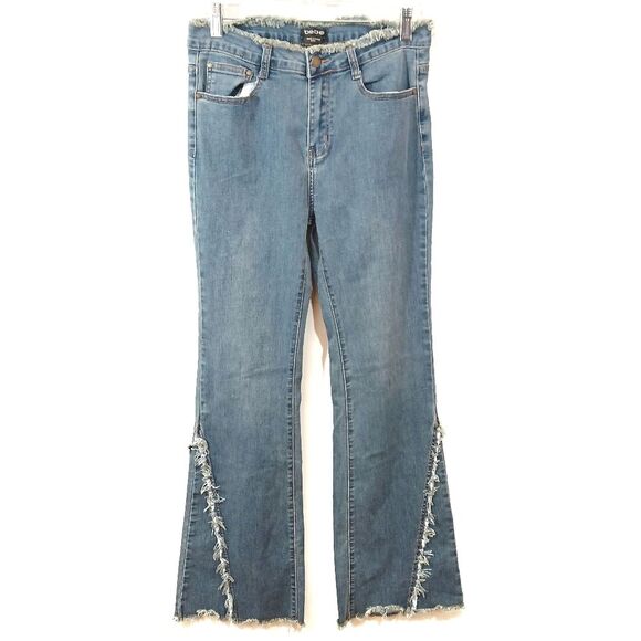 Bebe Wide Leg Frayed Stretch Jeans - Picture 3 of 11